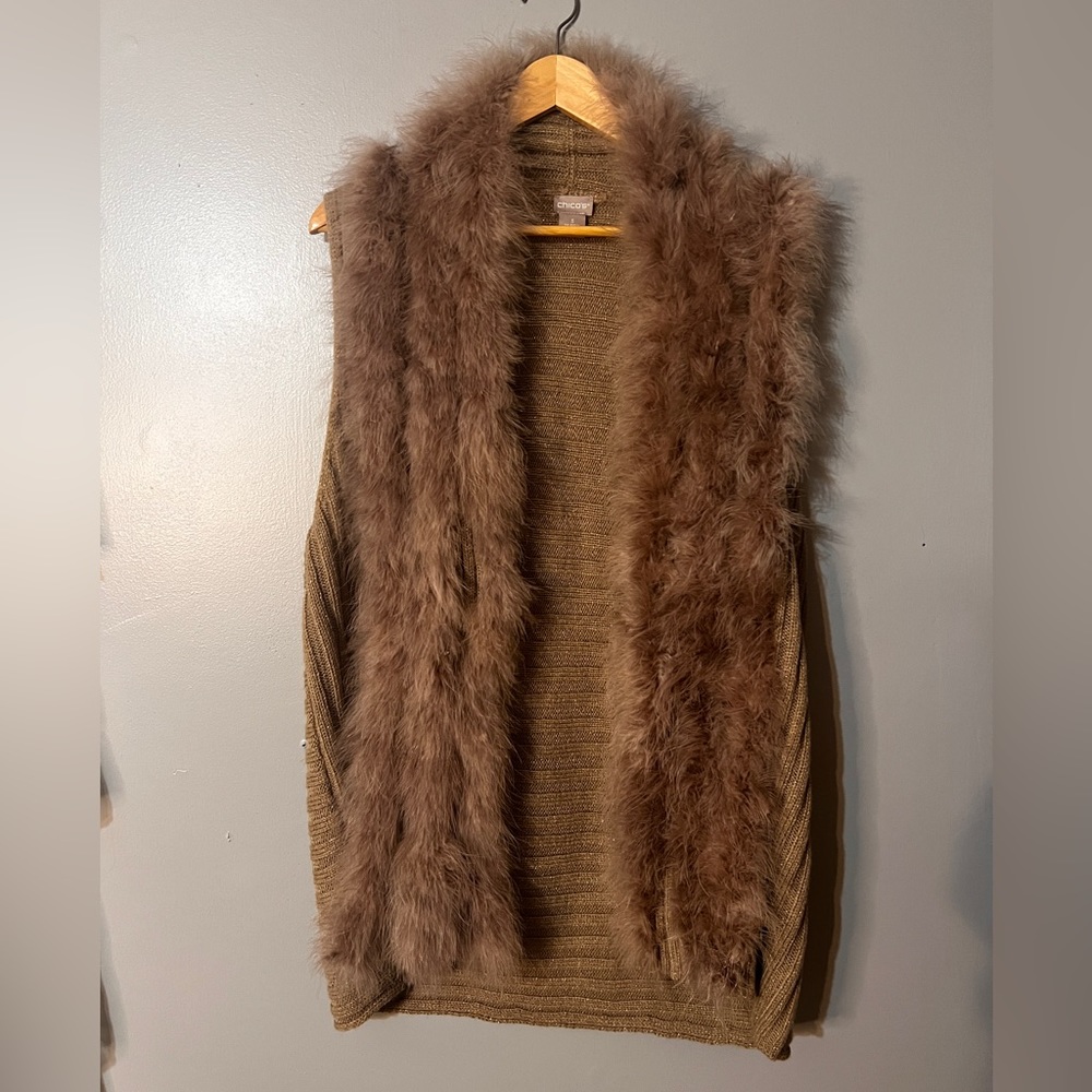 Chico’s Faux Fur Trimmed Sweater Vest